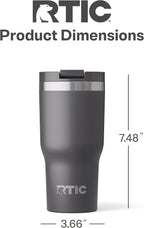 RTIC 20oz Essential Tumbler with Lid, Insulated, Stainless Steel, Metal, Double Wall Vacuum-Insulation, Ceramic Lined, Travel Cup for Iced Coffee, Tea, Hot and Cold Drink, Graphite