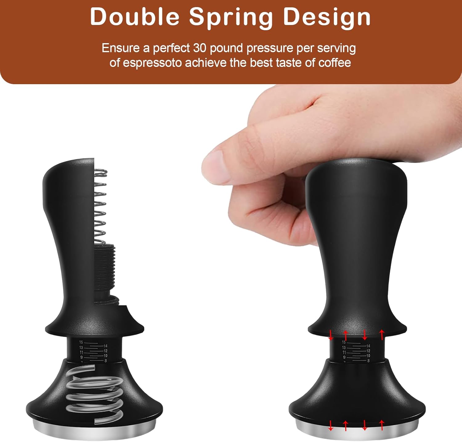 Yeelan 51mm Espresso Coffee Tamper, Calibrated Double Spring Loaded Coffee Tamper, Flat Stainless Steel Base Espresso Tools, Tamper for Espresso Machine, Espresso Accessories