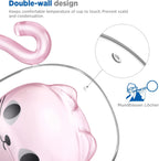 ecooe Cute Cat Mug Double Walled Glass Mug 290ml Coffee Cup Cappuccino Latte Glass Cup with Handle and Spoon, Clear Glass Coffe Mug Tea Cup Cat Birthday Christmas Gifts for Women Kids Girls Friends