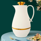 Insulated Thermal Coffee Carafe, 33 oz, Luxury Arabic-Style Insulated Carafe Flask,Coffee Tea Pot,with Spout and Glass Liner for Hot Cold Water,Housewarming Ornaments (White)