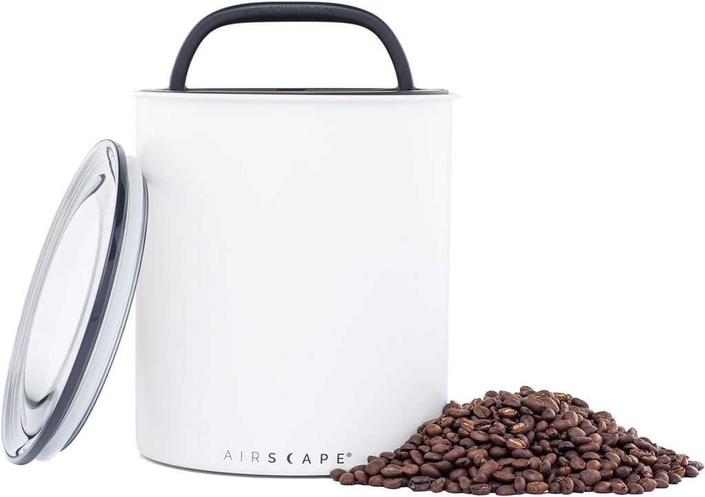 AirScape Planetary Design Kilo Coffee Storage Canister - US Patented Inner Plunger Lid Removes Excess Oxygen - DON'T buy airtight, BUY AIR-LESS - Holds 2.2 lbs Coffee Beans - (Matte White)