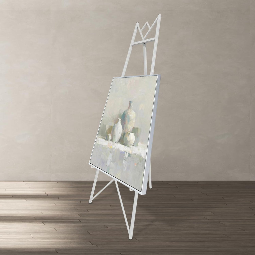 58 Inch Iron Adjustable Arts & Crafts Easels,Metal Easel Stand with Chain Support for Mirror,Floor Easels for Display Wedding Sign(White)