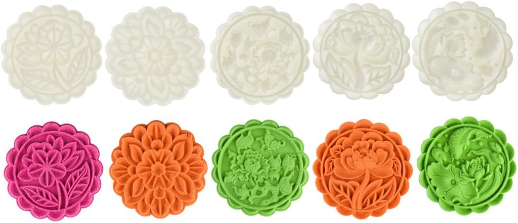 180g 5pcs Cookie Stamps Thickness Adjustable Moon Cake Mold Set, Cookie Press DIY Decoration Hand Press Cutter Cake Dessert Mold