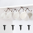 Cabinet Hook Mug Holder - Hanging Coffee Cup Rack for Kitchen, Under Cabinets Metal Hangers Organizer Shelf Storage Utensil (Brown)