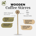 Coffee Stir Sticks 100-Pack (5.9”) – Premium Eco-Friendly, Compostable & Disposable Wooden Stirrers with Round Ends for Hot & Iced Coffee, Tea, Bars, Cafés & Offices
