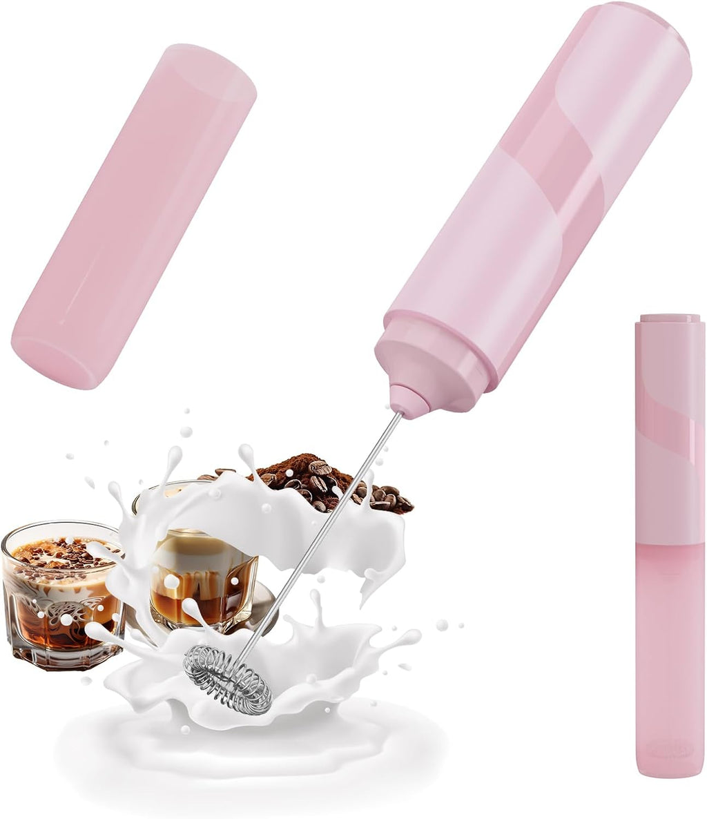CIRCLE JOY Portable Milk Frother Hanheld, Battery Operated Electric Coffee Frother Wand Drink Mixer for Matcha Lattes Cappuccino, Kitchen Gifts, Pink