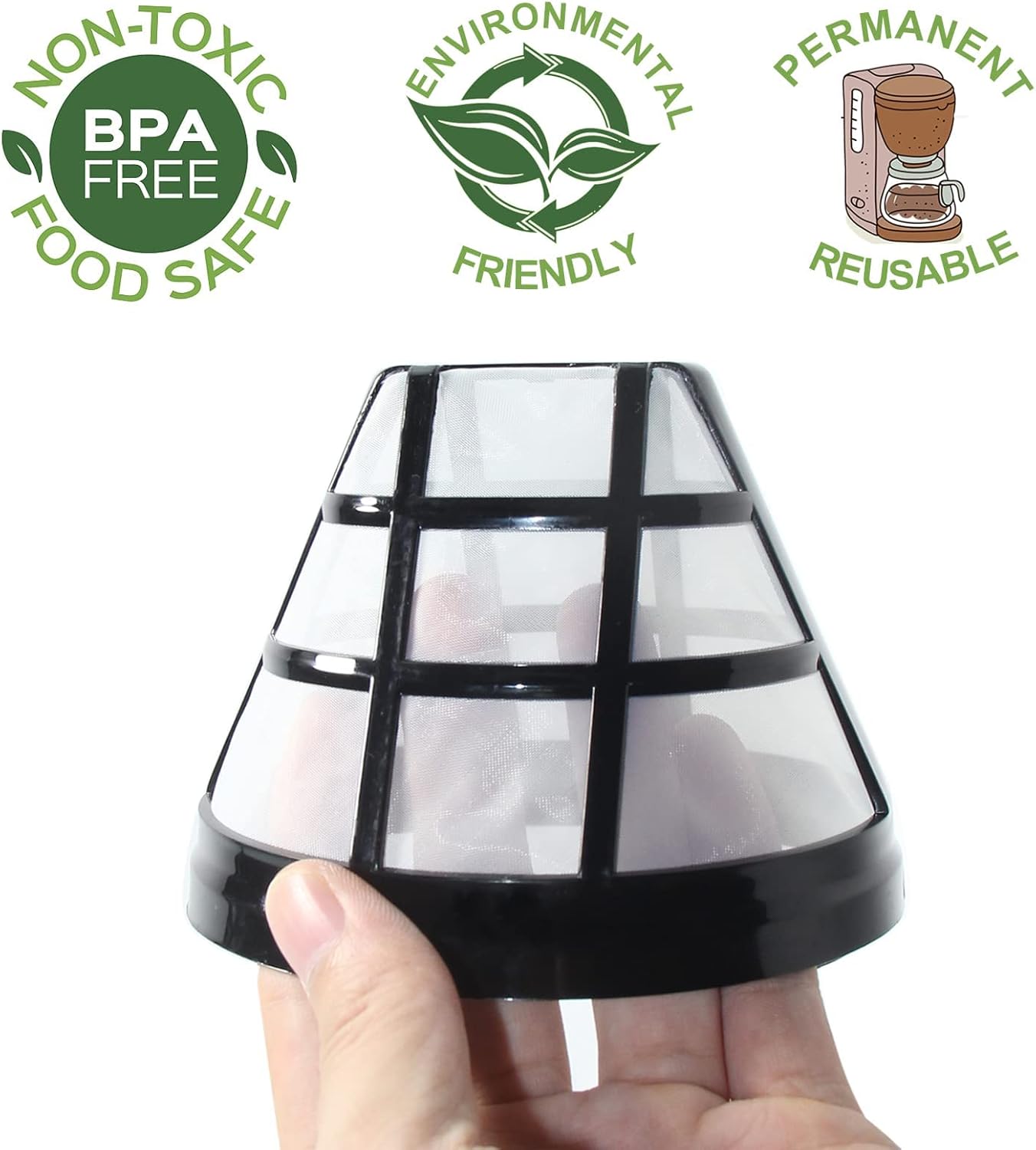 (4-Pack) No.4 Cone Reusable Replacement Coffee Maker Basket Filter Compatible with Cuisinart, Ninja Coffee Bar Brewer Filters, Fit Most 8-12 Cup Basket Drip Coffee Machine, BPA Free