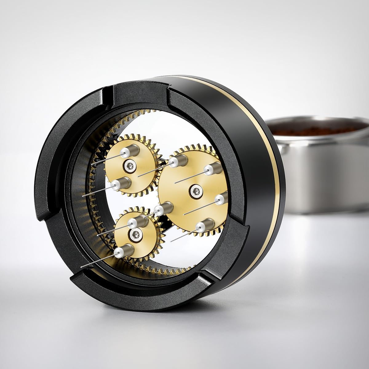 Aieve Spirographic WDT Tool 54mm, Metal Espresso Distribution Tools with Heavy-duty Stand for Barista, 0.4mm x 9 Needles Geared Spinning Aluminum Coffee Stirrer with 9 Extra Needle