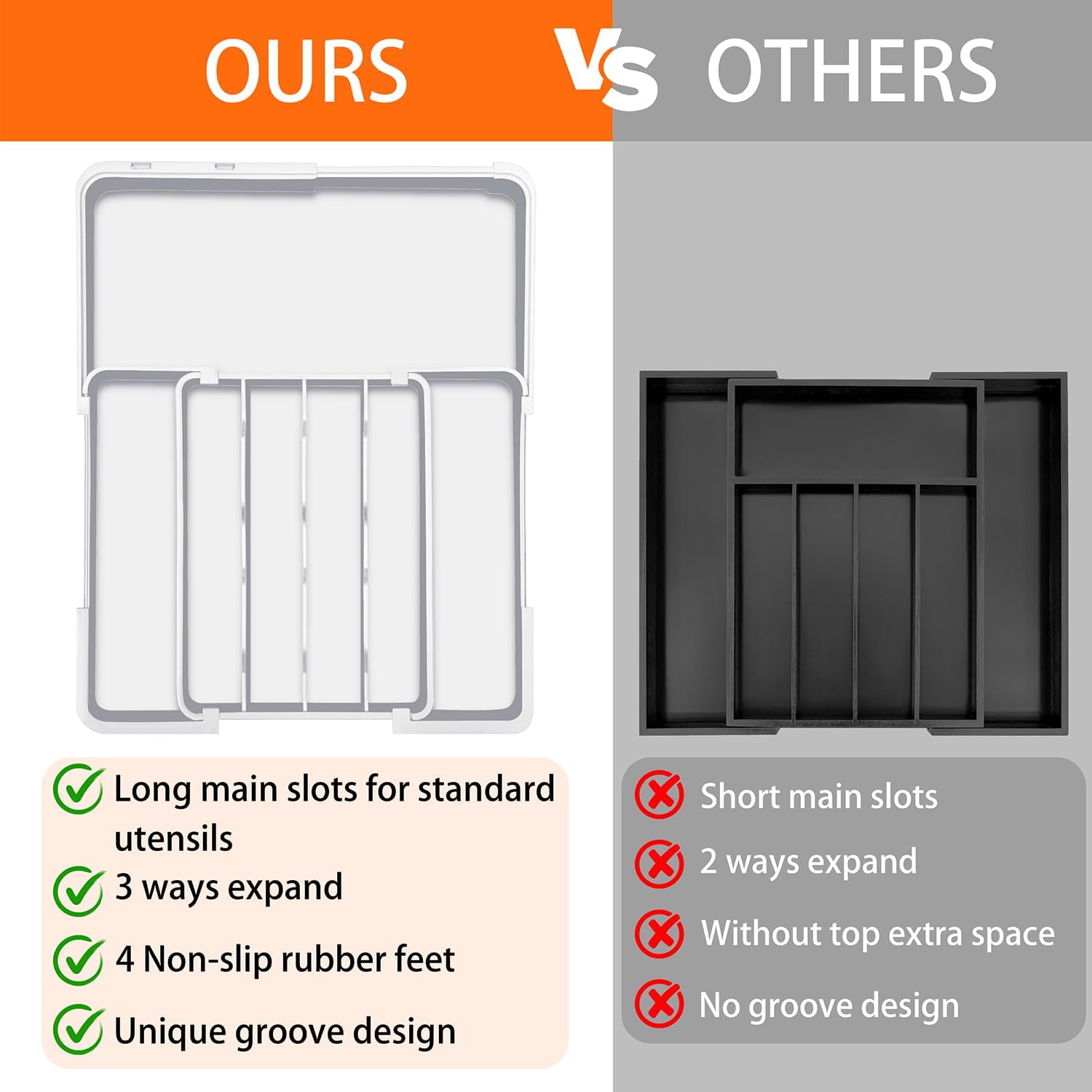 Silverware Organizer - Expandable Kitchen Drawer Organizer, BPA-Free Food-Safe Utensil Drawer Organizer with 7 Compartments, Deep Cutlery Tray for Forks, Knives, White