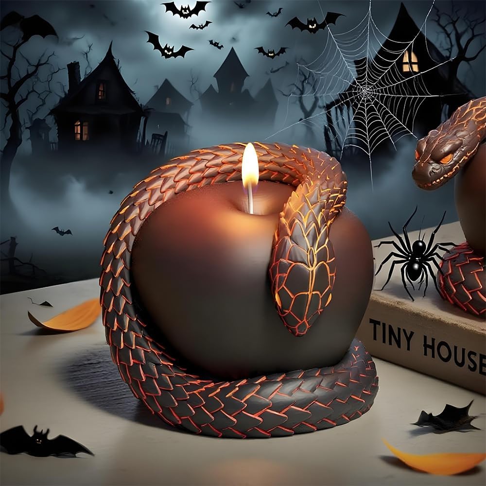 Gothic Snake and Apple Religious Art Candle Mold – 3D Silicone Resin Mold for Epoxy Casting, Aromatherapy Wax, Halloween Gothic Decor, Serpent Apple Sculpture Candle Making Mold