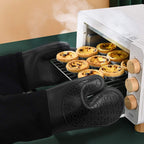 sungwoo Extra Long Silicone Oven Mitts, Heat Resistant Oven Gloves with Quilted Liner Non-Slip Textured Grip Perfect for BBQ, Baking, Cooking and Grilling - 1 Pair 14.6 Inch Black