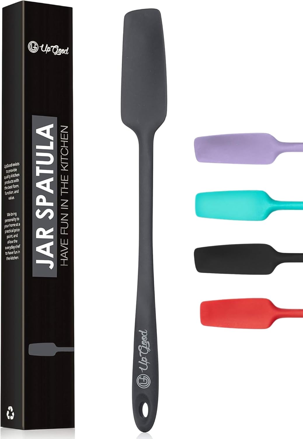 Silicone Jar Spatula | 600F Heat Resistant Non-Stick Rubber Scraper | Perfect for Jars, Smoothies, Blenders | One Piece Utensils | Durable Kitchen Cookware (UpGood Professional Spatulas, Grey)