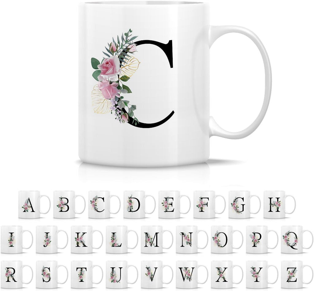Retreez Initial A-Z Floral Botanical Bouquet Alphabet Monogrammed Monogram Mug 11 Oz Ceramic Tea Coffee Mugs - Appreciation Thank You Wedding Birthday Gifts for her friend coworker sister - C Initial