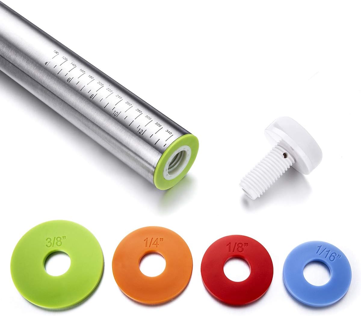 Rolling Pin and Pastry Baking Mat Set, Rolling Pins with Adjustable Thickness Rings, Stainless Steel Dough Roller for Baking Fondant, Pizza, Pie, Pastry, Pasta, Cookies (Purple)