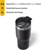 RTIC 20oz Essential Tumbler with Lid, Insulated, Stainless Steel, Metal, Double Wall Vacuum-Insulation, Ceramic Lined, Travel Cup for Iced Coffee, Tea, Hot and Cold Drink, Black