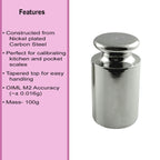 American Weigh Scales Calibration Weight for AWS Digital Scale, Carbon Steel, Solid Stainless Steel Chrome Finish, 100g (100WGT)
