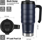 HAUSHOF 24 oz Travel Mug, Stainless Double Wall Vacuum Insulated Tumbler with Handle & Spill Proof Twist On Flip Lid and Wide Mouth, BPA Free (Navy Blue)