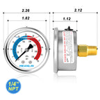 MEANLIN MEASURE 1/4" NPT 0-50psi Pressure Gauge, 2" Dial Glycerine Filled Pool Filter, 304 Stainless Steel Housing, Back Mount, with 1/2" NPT and 3/8" NPT Hex Bushing