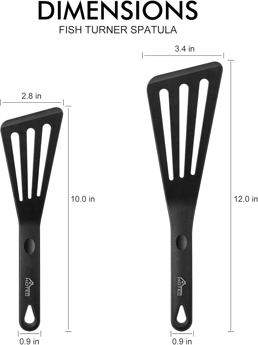 HOTEC 600℉ Heat Resistant Silicone Slotted Fish Turner Spatula Set, BPA Free Flipper Cooking Spatulas, for Non Stick Cookware Dishwasher Safe, Black