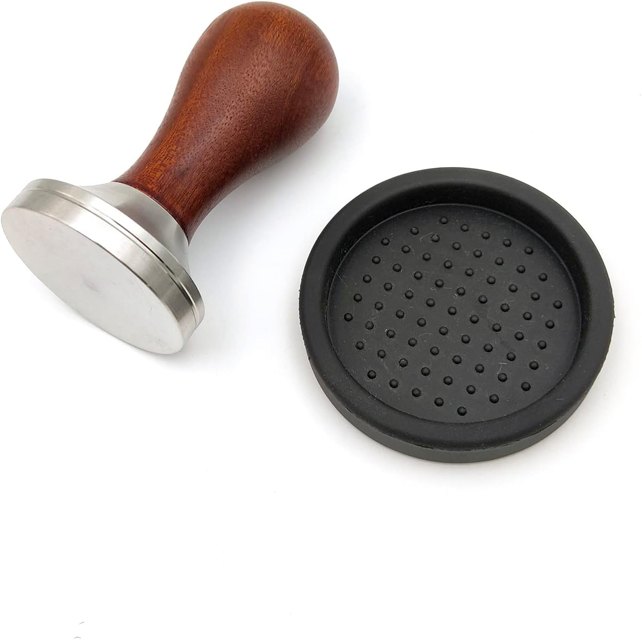 51mm Coffee Tamper Espresso Hand Tamper 304 Stainless Steel Espresso Wooden Handle Coffee Tamper with Mat (51mm)