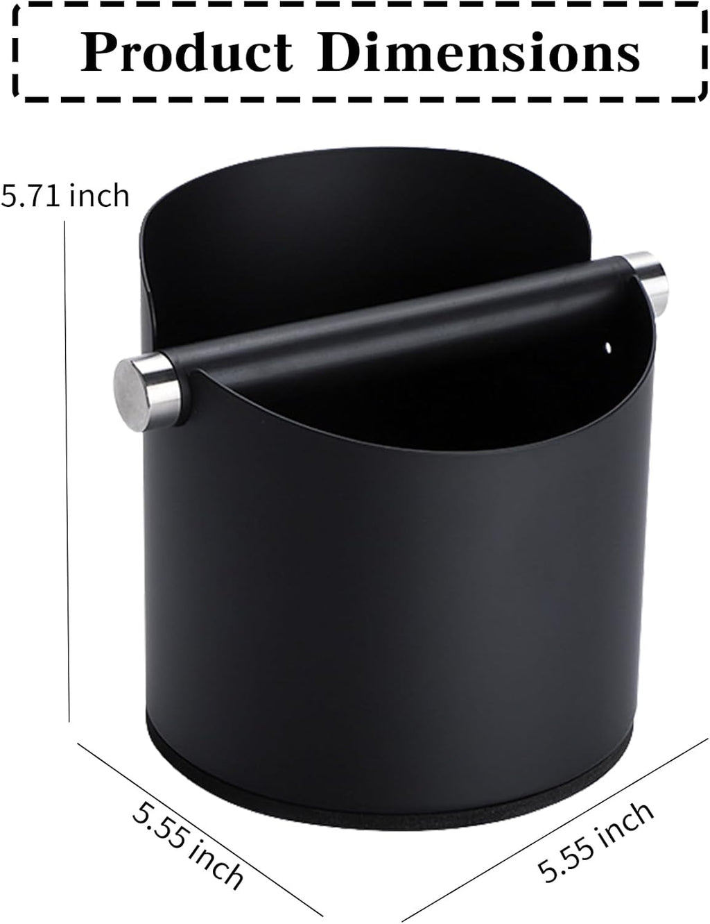 Italian Espresso Knock Box, Stainless Steel, with Detachable Tapping Rod and Anti Slip Rubber Base (Black, 800ml)