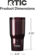 RTIC 30oz Essential Tumbler with Lid, Insulated, Stainless Steel, Metal, Double Wall Vacuum-Insulation, Ceramic Lined, Travel Cup for Iced Coffee, Tea, Hot and Cold Drink, Vintage Rose Metallic