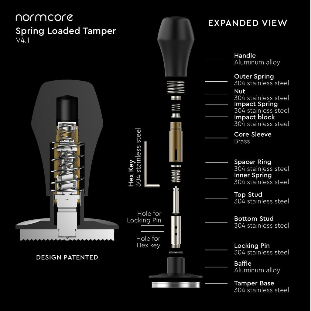 Normcore 58mm Espresso Coffee Tamper V4.1 Upgraded, Spring Loaded Tamper Fits 58mm Portafilters, Titanium PVD Coating Ripple Base, Genuine American Walnut Handle