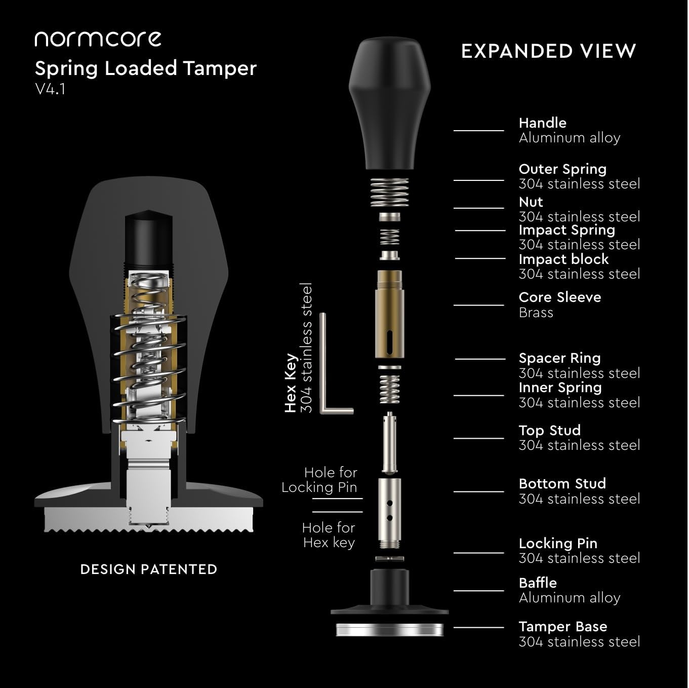 Normcore 58mm Espresso Coffee Tamper V4.1 Upgraded, Spring Loaded Tamper Fits 58mm Portafilters, Titanium PVD Coating Ripple Base, Genuine American Walnut Handle