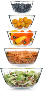 5pc Glass Mixing Bowls Sets (4.65QT, 2.80QT, 1.64QT, 1.16QT, 0.85QT), Glass Nesting Kitchen Thick Bowl for Baking, Cooking Prep, Storage, Large Salad Bowls Sets-Dishwasher Microwave Freezer Safe