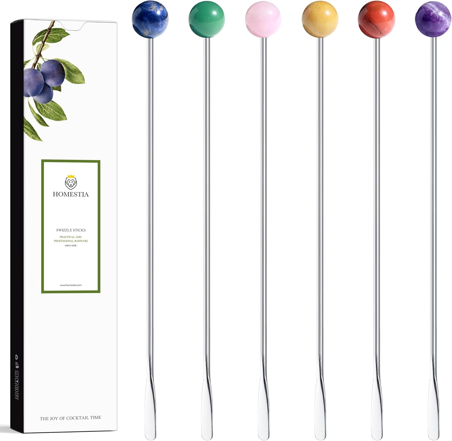 Homestia 6 PCS 8.6 Inch Metal Stir Sticks Coffee Stirrers Reusable Stainless Steel Swizzle Stick Drink Coffee Stirrers for Cocktail Beverage Milk Juices, Multicolor for Cocktail Chocolate