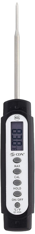 CDN ProAccurate® Waterproof Digital Thermometer with Protective Sheath, Easy to Read Display, 2.75" Stem with Thin Tip, Black/White (Q2-450X)