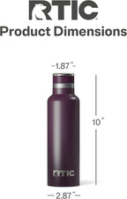 RTIC 20oz Journey Bottle Metal Stainless Steel Vacuum Insulated, BPA Free, Reusable, for Water, Hot and Cold Drinks, Travel, Sports, Camping, Plum