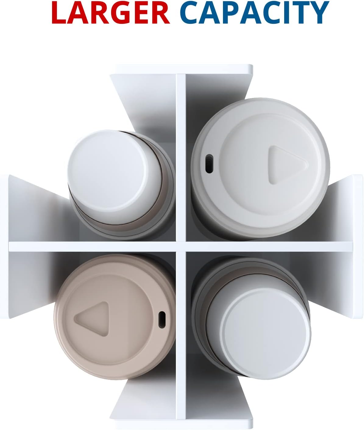 Cup and Lid Holder, 4 Compartment, Square | Rotating Coffee Cup Dispenser Lid Carousel for Restaurant, Buffet, Coffee Station, Bar, Countertop, White Acrylic
