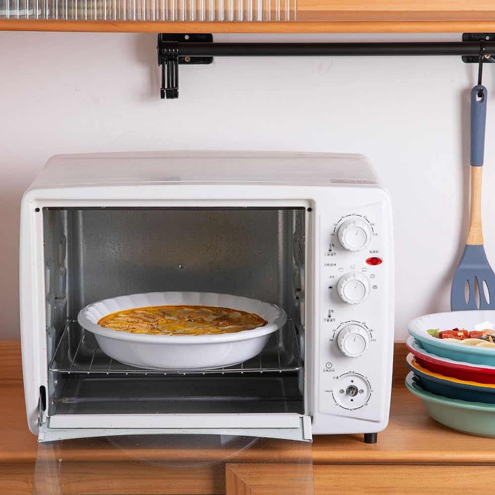 Sweejar Ceramic 10.4 Inches Pie Pan for Baking, Deep and Fluted Porcelain Round Pie Dish, Non-Stick Pie Plate for Pumpkin Pie, Apple Pie, Pie Pots with Morden Farmhouse Design (Green)