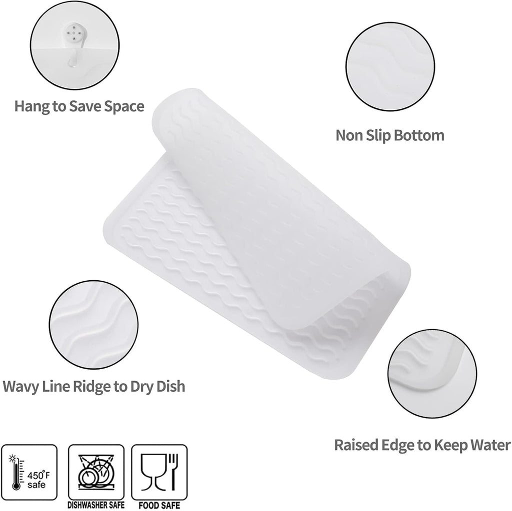 Silicone Dish Drying Mat for Multiple Usage,Easy clean,Eco-friendly,Heat-resistant Silicone Mat for Kitchen Counter or Sink,Refrigerator or Drawer liner Translucent M 12 inches x 12 inches