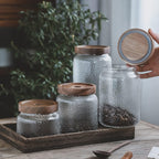 Glass Storage Jar, Food Storage Container with Airtight Bamboo Wooden Lid, Kitchen Canisters For Tea,Coffee Bean, Sugar, Candy, Cookie, Spice (1500ml, 51 Ounce)