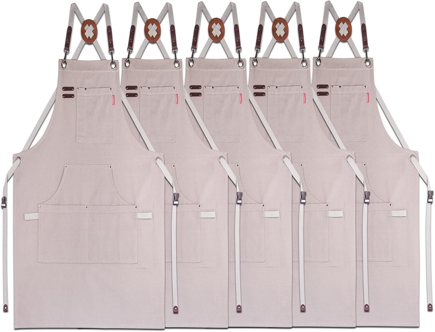 5 Pack Kitchen Apron, Work Apron, Canvas, Multiple Pockets, Gardening, Painting, BBQ, Artist, Carpenter, Sizes M to XXL, Grey