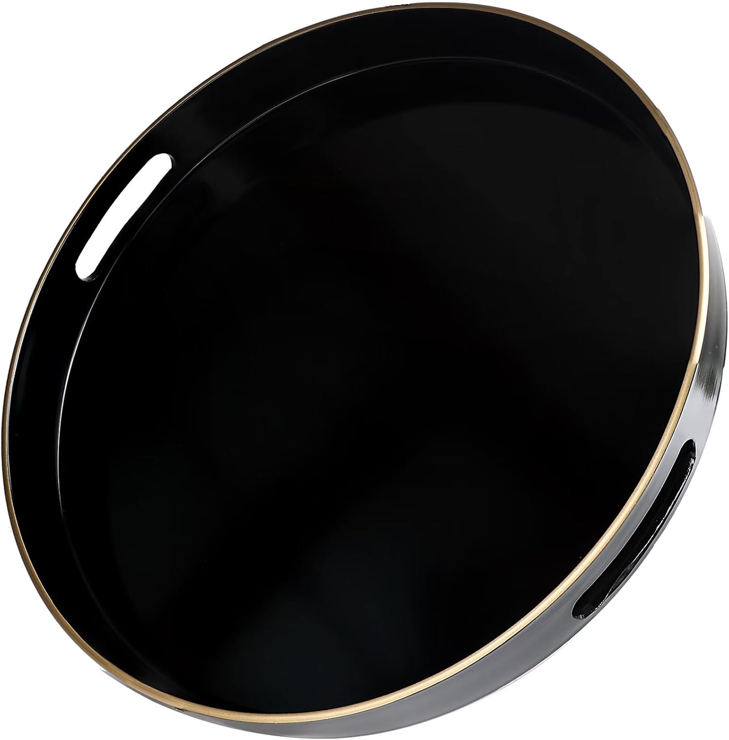 Black Round Decorative Tray with Handles, 13" Versatile Serving Tray for Coffee Table, Ottoman, Ideal for Serving, Displaying, Organizing