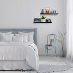 Meangood Floating Shelves Black 17 inch Wall Mounted Natural Bamboo Wood Wall Storage Shelves for Bedroom,Living Room,Bathroom, Kitchen（Set of 2）