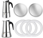 2 Pcs Filter with 3 Pcs Silicone Gasket Seals for 4 Cup Stovetop Espresso Coffee Maker Replacement Parts for Big Tummy and Straight Stainless Steel Moka Pot