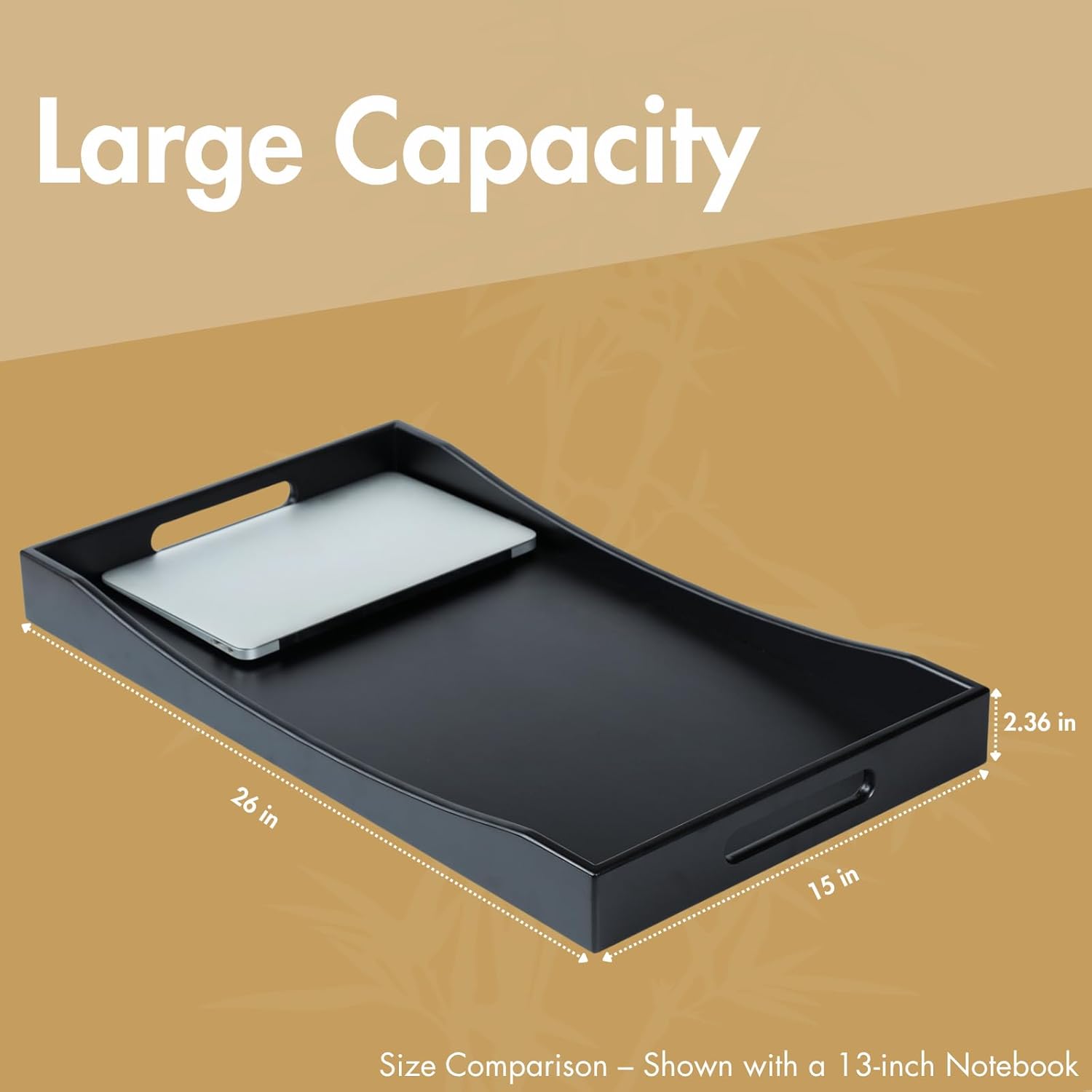 GOBAM Bamboo Extra Large Ottoman Tray, 26 x 15 inches - Wooden Tray for Dining Table & Parties, Serving Tray with Handles for Food, Cheese, Snacks, Tea, Coffee & Wine