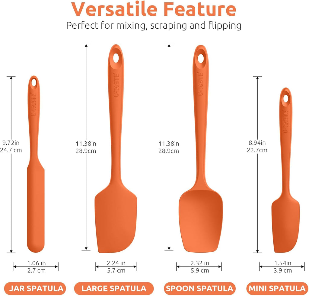 U-Taste Silicone Spatula Set with 600 Degrees Fahrenheit Heat Resistant (Orange)