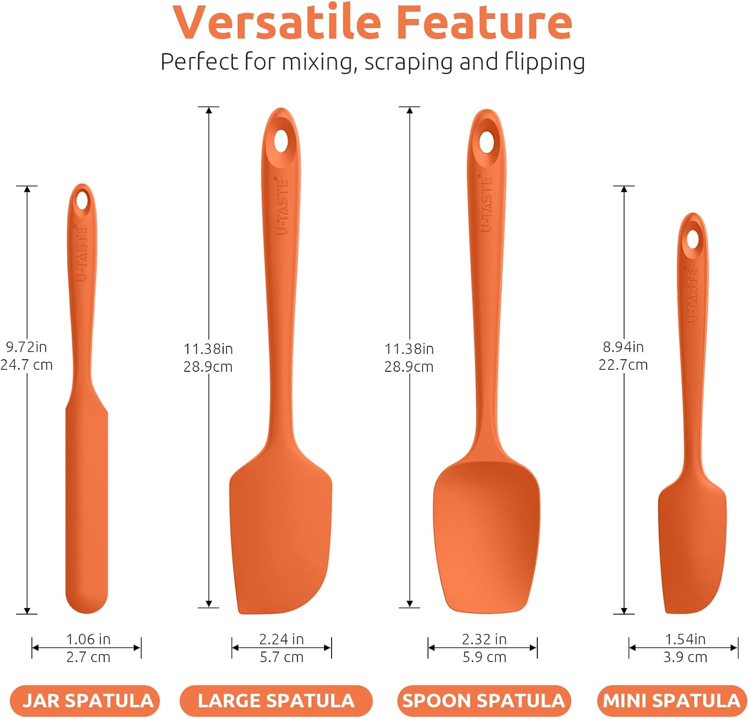 U-Taste Silicone Spatula Set with 600 Degrees Fahrenheit Heat Resistant (Orange)