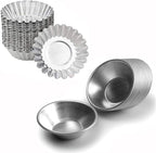 Egg Tart Molds Reusable, Non-Stick Mini Tart Pan Pie Tins Cupcake Cake Baking Cups,Aluminium/30 Pieces