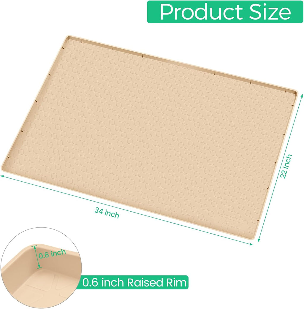 TRZZ Silicone Waterproof Under Sink Mat 34" x 22", Drip Tray and Cabinet Liner for Kitchen and Bathroom, Prevents Water Damage and Organizes Cabinets (Beige)