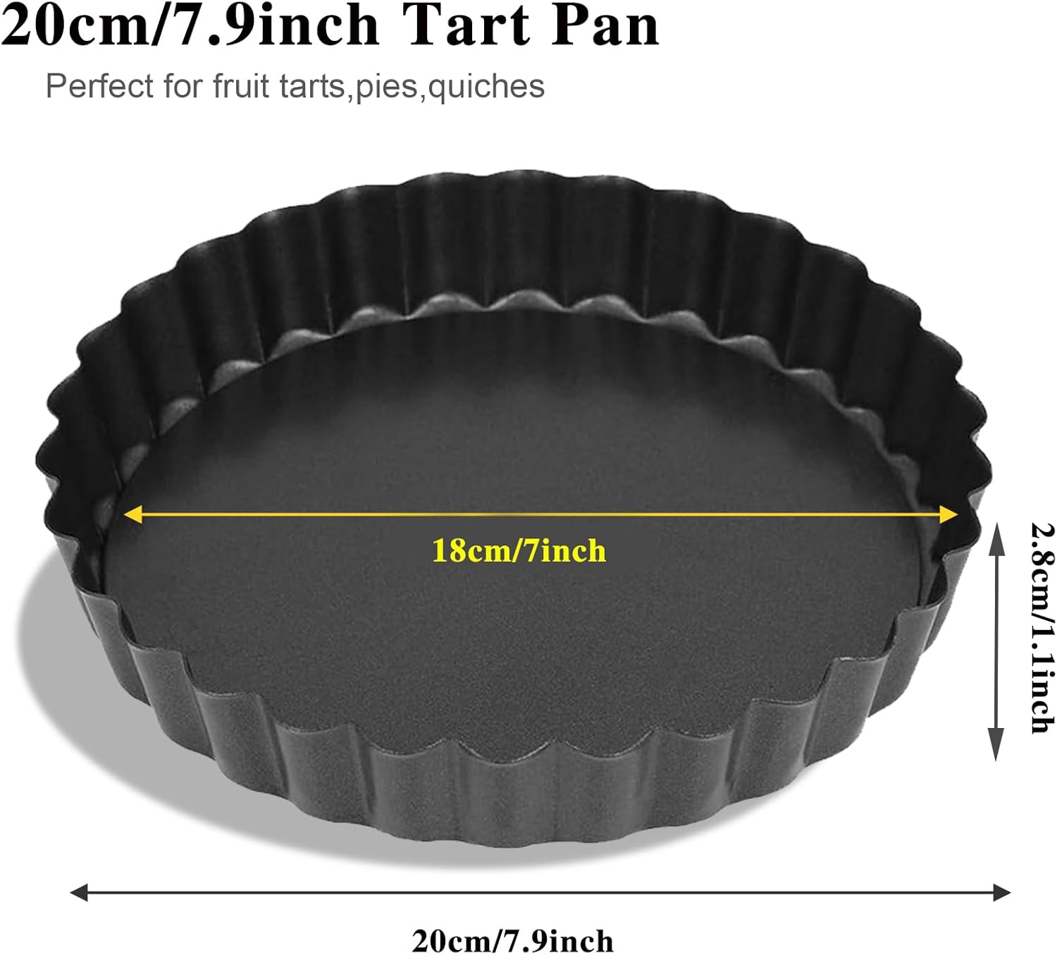7 Inch Tart Pan Fluted Fruit Pie Pans with Removable Base Nonstick Coating Tarts Molds for Baking Supply For Pizza Tartlet Cake Quiche