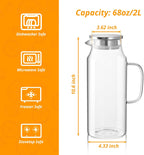 2 Liter 68 oz Glass Pitcher with Lid and Spout, Glass Water Pitcher for Fridge, Glass Carafe for Hot/Cold Water, Large Jug for Iced Tea, Coffee, Juice and Homemade Beverage