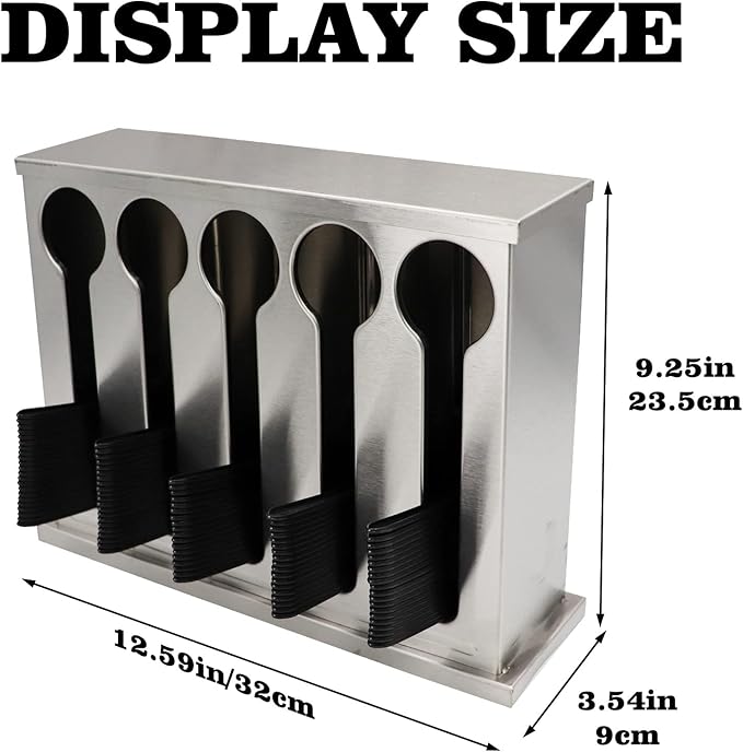 Dnoifne Utensil Dispenser, 5 Compartment Stainless Cutlery Organizer, Large Capacity Spoon Storage Device, Stainless Steel Spoon Storage Box, Dining Room Buffet Table Cutlery Dispenser