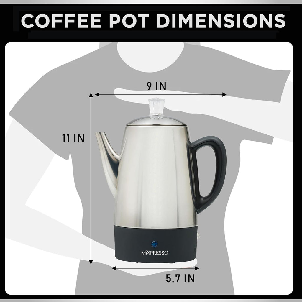 Mixpresso 10 Cup Percolator Coffee Pot Electric, Stainless Steel Coffee Percolator Electric With Keep Warm Function, Classic Perculator Pot With Removable Basket for Home or Office