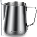 Milk Frothing Pitcher, 14oz 400ml Stainless Steel Milk Frother Cup Steaming Pitcher, Coffee Bar Cappuccino Espresso Machine Accessories Barista Tools, Metal Milk Jug with Latte Art Pen